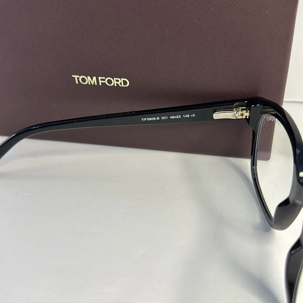 New - Authentic Tom Ford TF5808-B 001 Eyeglasses Men's Shiny Black/Blue Block …